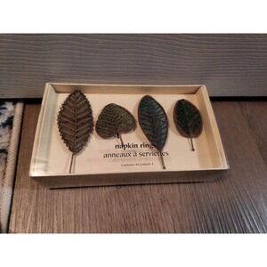 Pier One Imports Napkin Rings Beaded Leaves New, Box  Set of 4